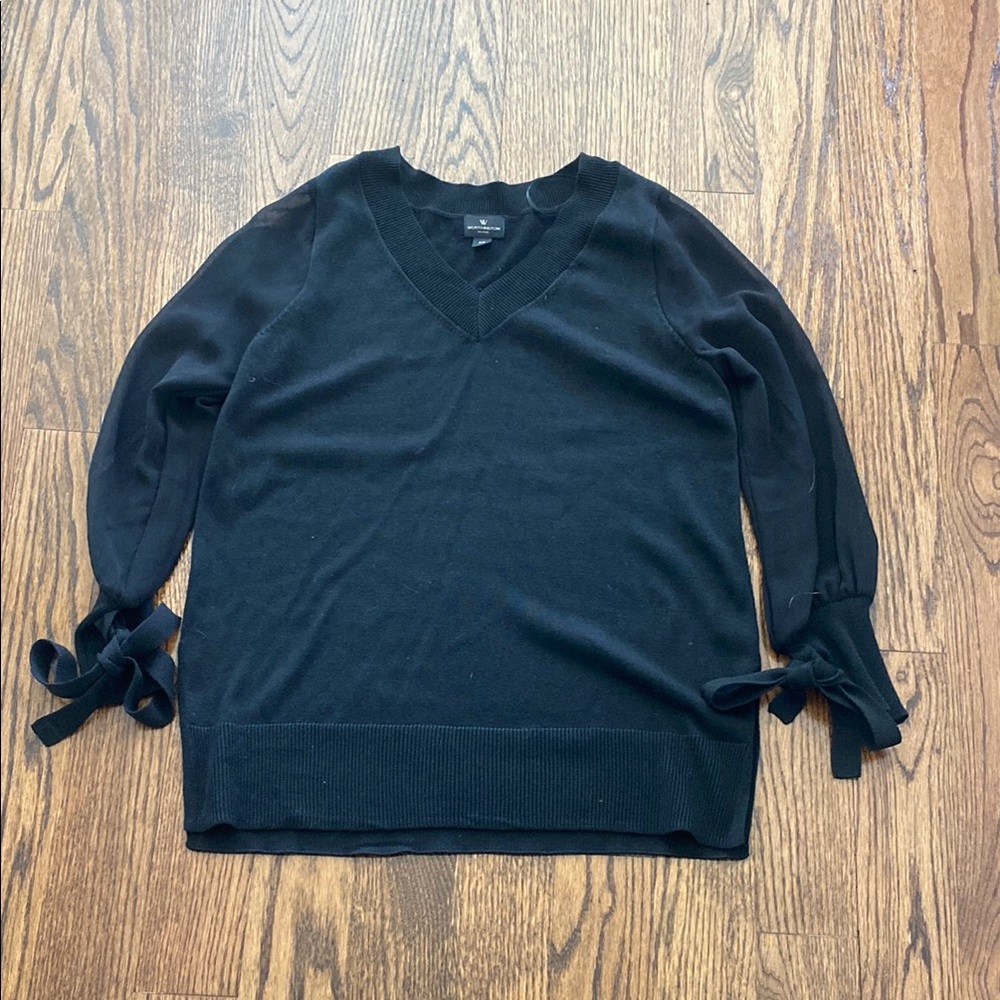 Black V-Neck Sweater with Bow Sleeves
